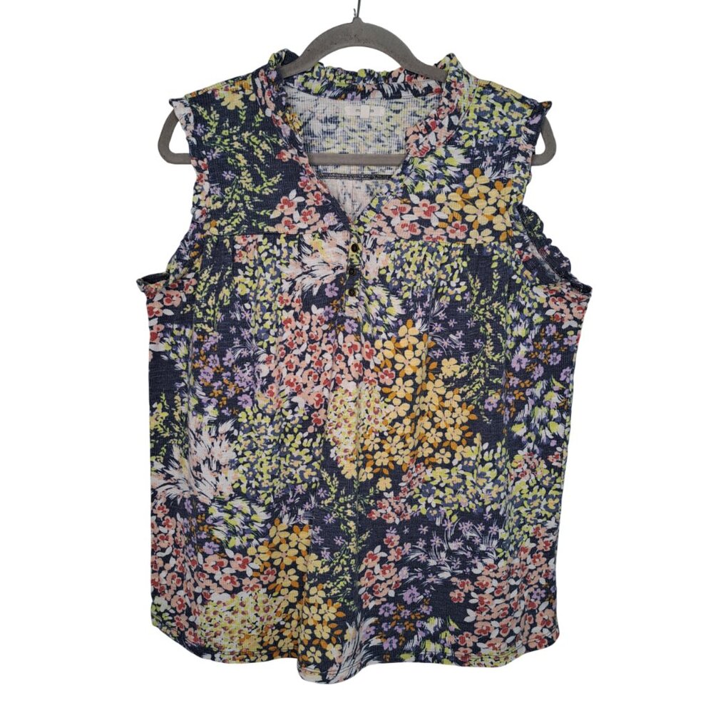 Maurices Floral Ruffle Sleeveless Tank Top - Navy Multi